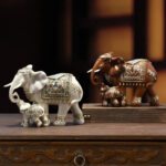 Resin Elephant Statue Decorative Wildlife Family With Mother & Baby Lucky Wealth Elephant Statue Fengshui Resin Figurines