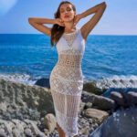 New Arrival Ladys Solid Color Crochet Bikini Sleeveless Crew Neck Hollow Beach Cover Swimming Costume Sexy Handmade Swimsuit