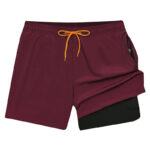 New Style Gym Shorts with Compression Liner Drawstring Waist and Zipper Pockets & Beachwear Swim Trunks