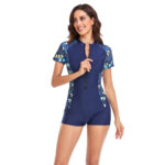 Plus Size Sporty Swimming Wetsuit Surfing Suit Quick Dry Sexy One Piece Swimwear Short Sleeve Swimsuit With Zipper