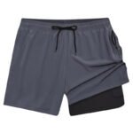 Swim Trunks 2 in 1 Compression Liner Drawstring Waist and Zipper Pockets & Beach Shorts Gym Shorts
