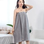 Fashion Ladies Sauna Towel Magic Sexy Bath Terry Dresses Skirt Robe with Button Wearable for Spa Home Gift Use