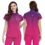Wholesale OEM Custom Logo Fashion Beauty Salon Spa Technician Scrubs Uniform Unisex Women Gradient Color Scrubs Top Pants Suit