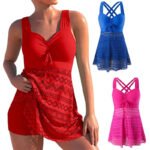 Plus Size Swimwear Ladies Beachwear Push up Padded Swimsuit Two Piece Tankini Sets Tummy Control Bathing Suits Swim Dress