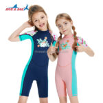 Customized DIVE&SAIL Kids Girls Hot Spring Diving Swimsuit UPF50+ Short Sleeve Swimwear Hooded for Kayaking