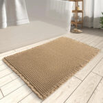 Super Absorbent Non Slip Washable Long Bathroom Rugs Waffle Bath Mat With Tassels, Rubber Backed for Bathroom Floor Beside Tub