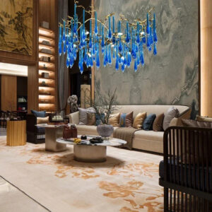 Copper luxury blue crystal chandelier color can be customized villa living room indoor lighting club LED light luxury chandelier