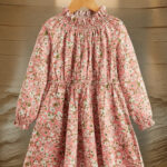 Spring and autumn foreign style girl elastic ear edge in the collar small flower sweet little shu fresh long-sleeved dress